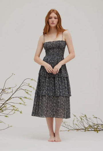 Tiered Floral Dress- Midnight (Pre-order, available on 4/25)
