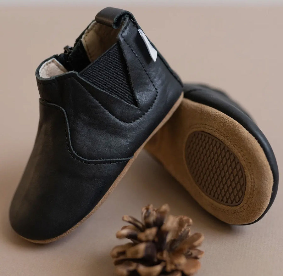 Kids Leather Boots- Black