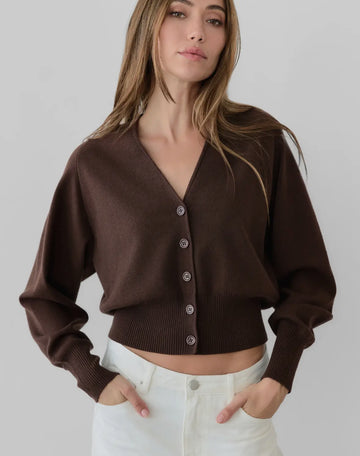 V-neck Cardigan- Brownie