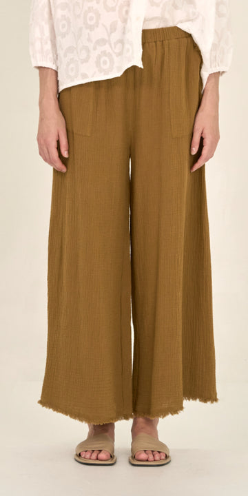 Frayed Cotton Gauze Pants- Dark Bronze