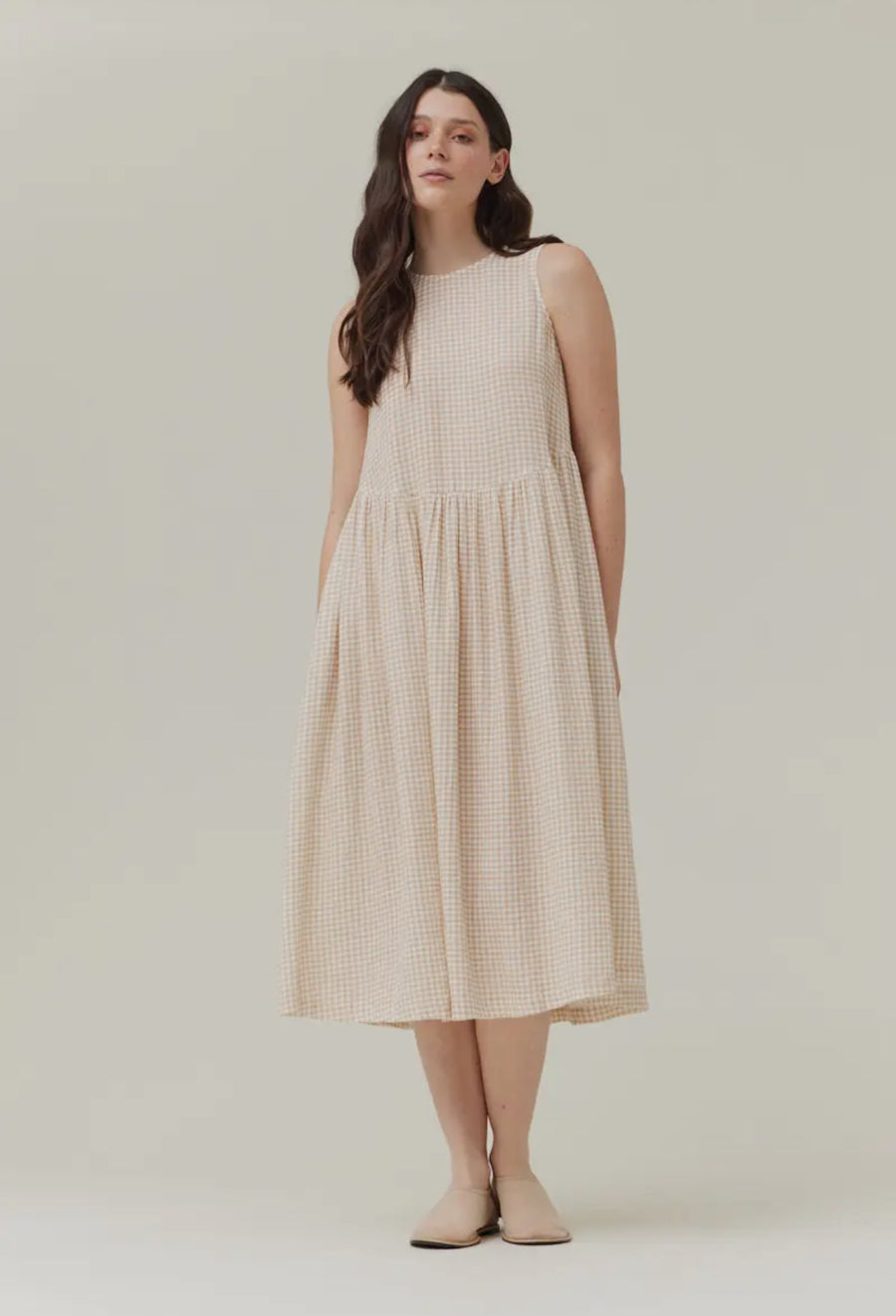 Easy Gingham Dress- Natural