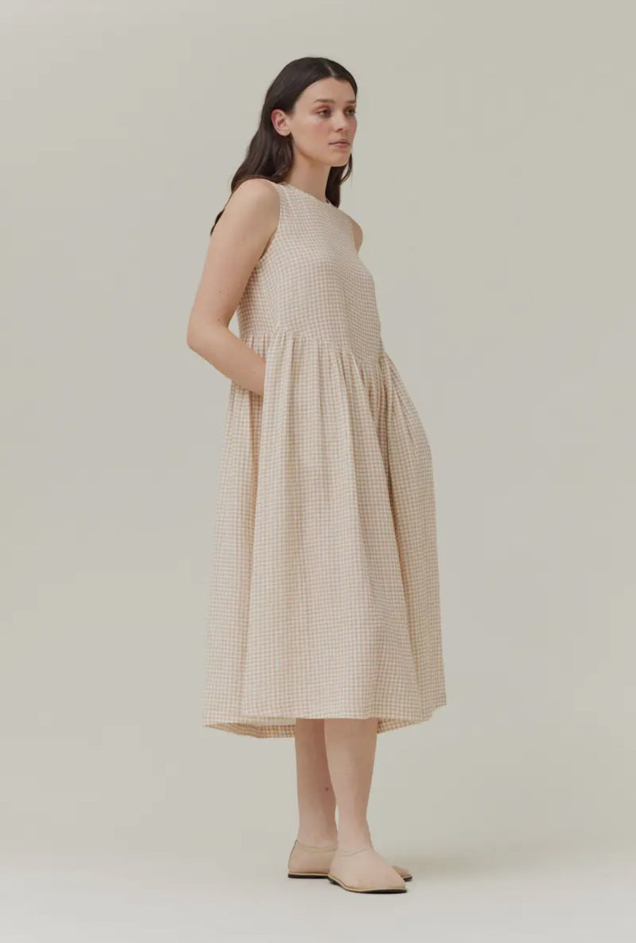 Easy Gingham Dress- Natural