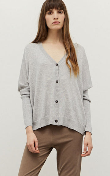 Lightweight V-neck Cardigan- Heather Grey