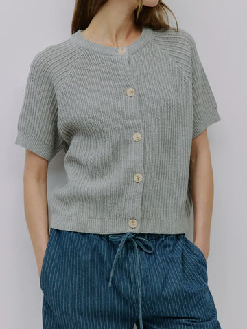 Short Sleeve Cardigan- Heather Grey