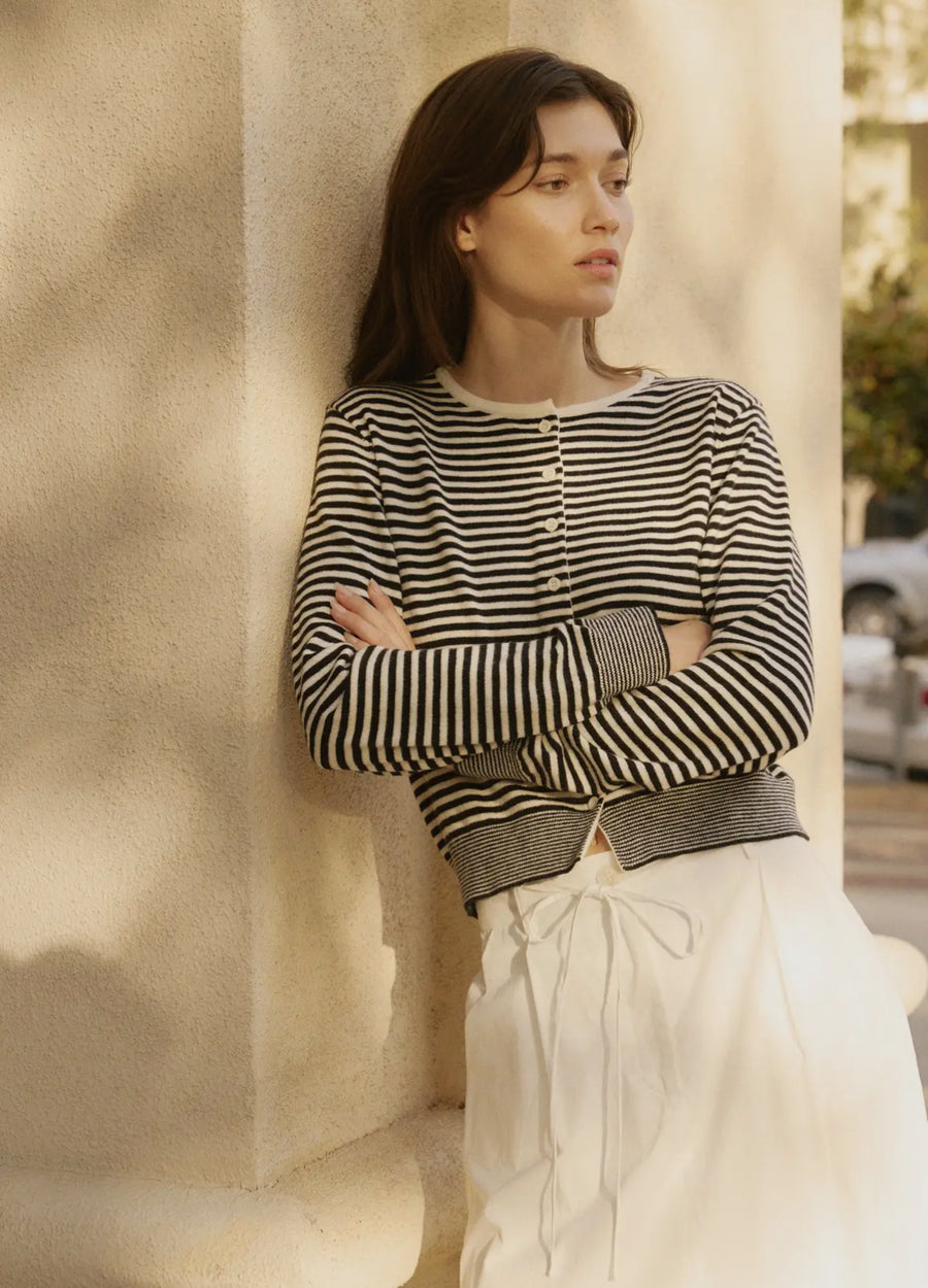 Stripe Cardigan- Black/White