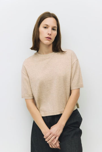 Oatmeal Sweater Knit S/S Top