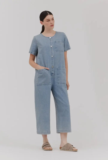 Short Sleeve Jumpsuit- Denim