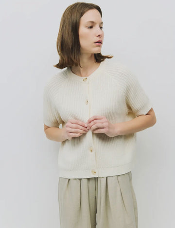 Short Sleeve Cardigan- Ivory