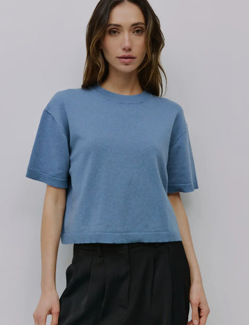 Blue Sweater Knit S/S Top