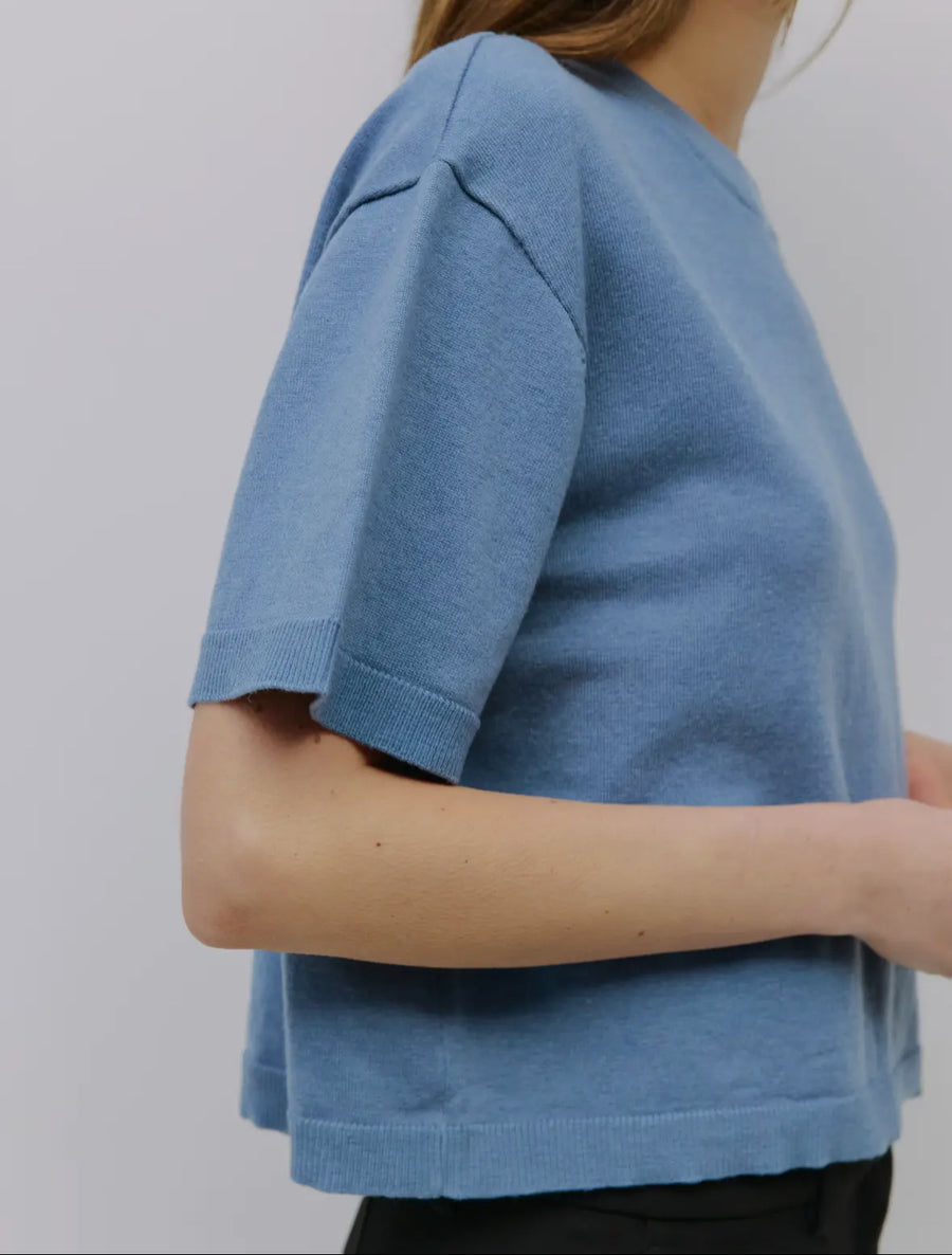 Blue Sweater Knit S/S Top