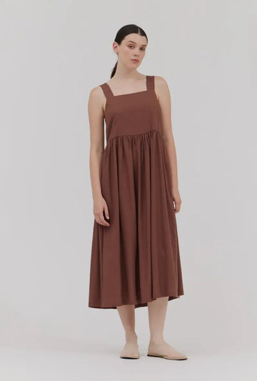 Linen Blend Dress- Cocoa
