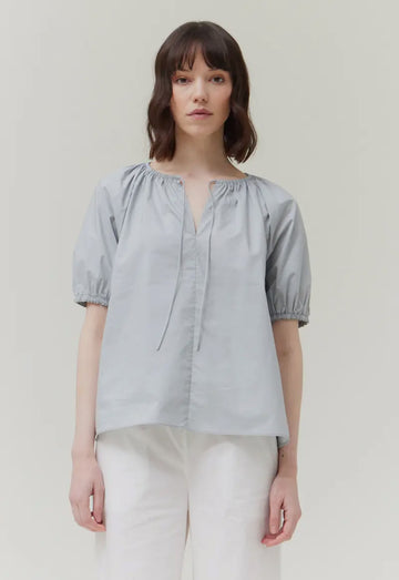 Tie Front Puff Sleeve Top- Light Blue