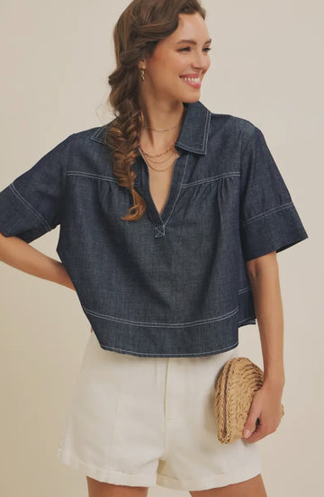 Contrast Stitch Denim Shirt