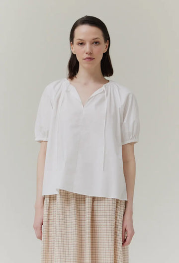 Tie Front Puff Sleeve Top- White