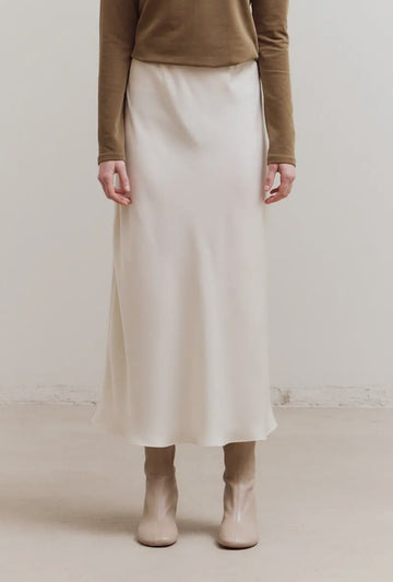 Flared Satin Skirt- Ecru