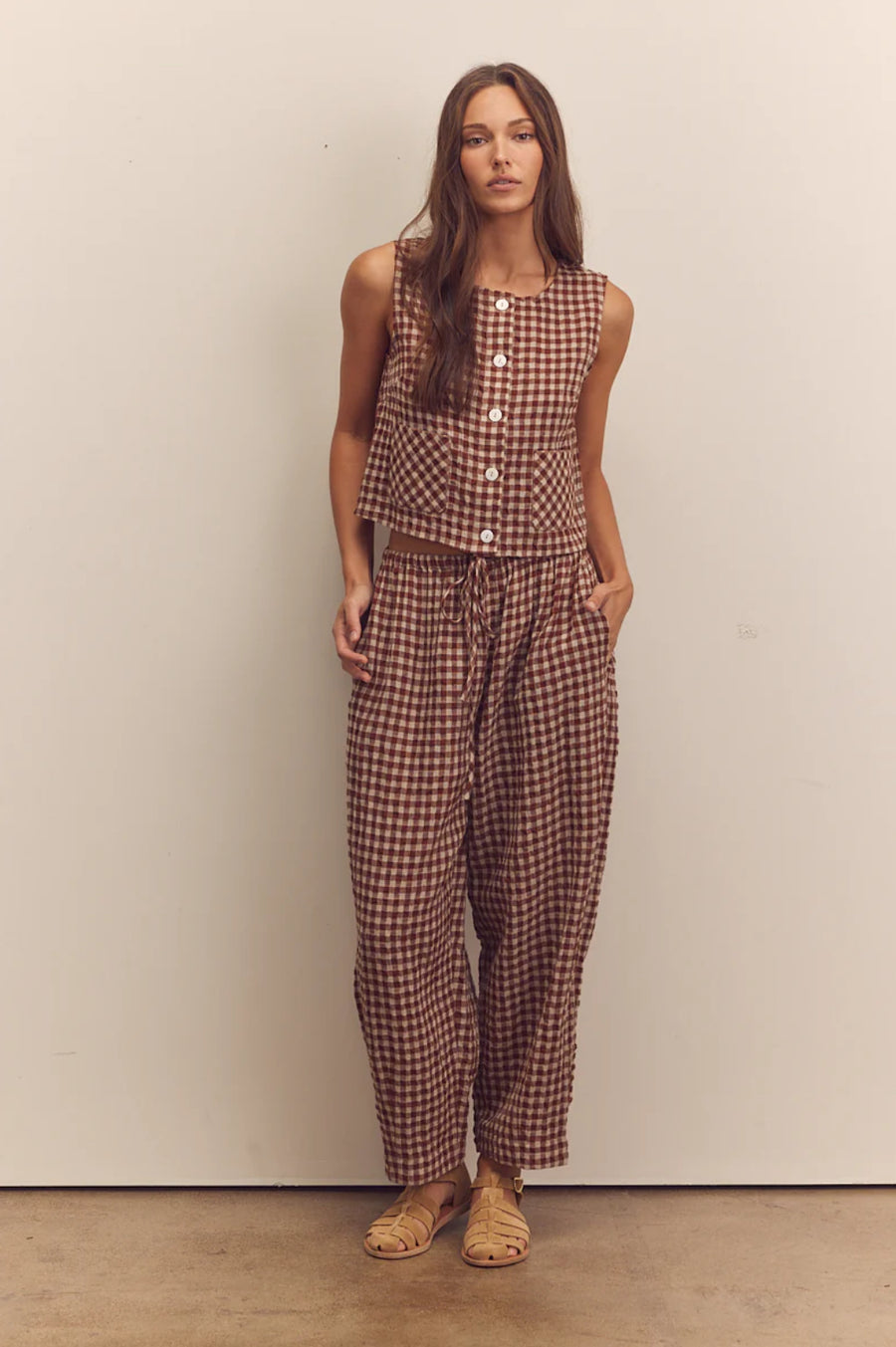 Gingham Top- Brick