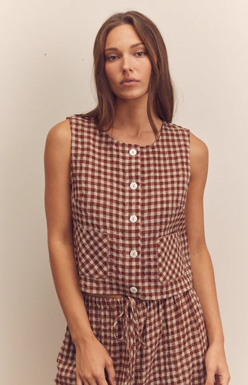 Gingham Top- Brick