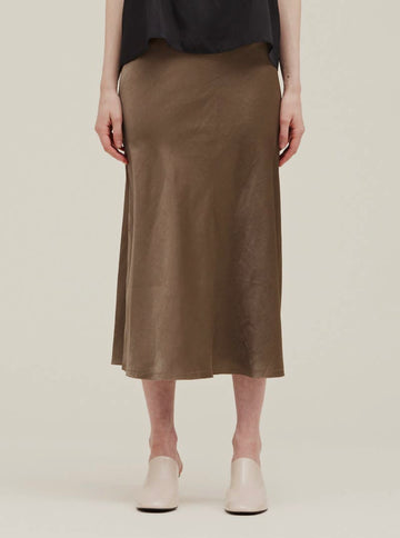 Satin Bias Slip Skirt- Dark Bronze