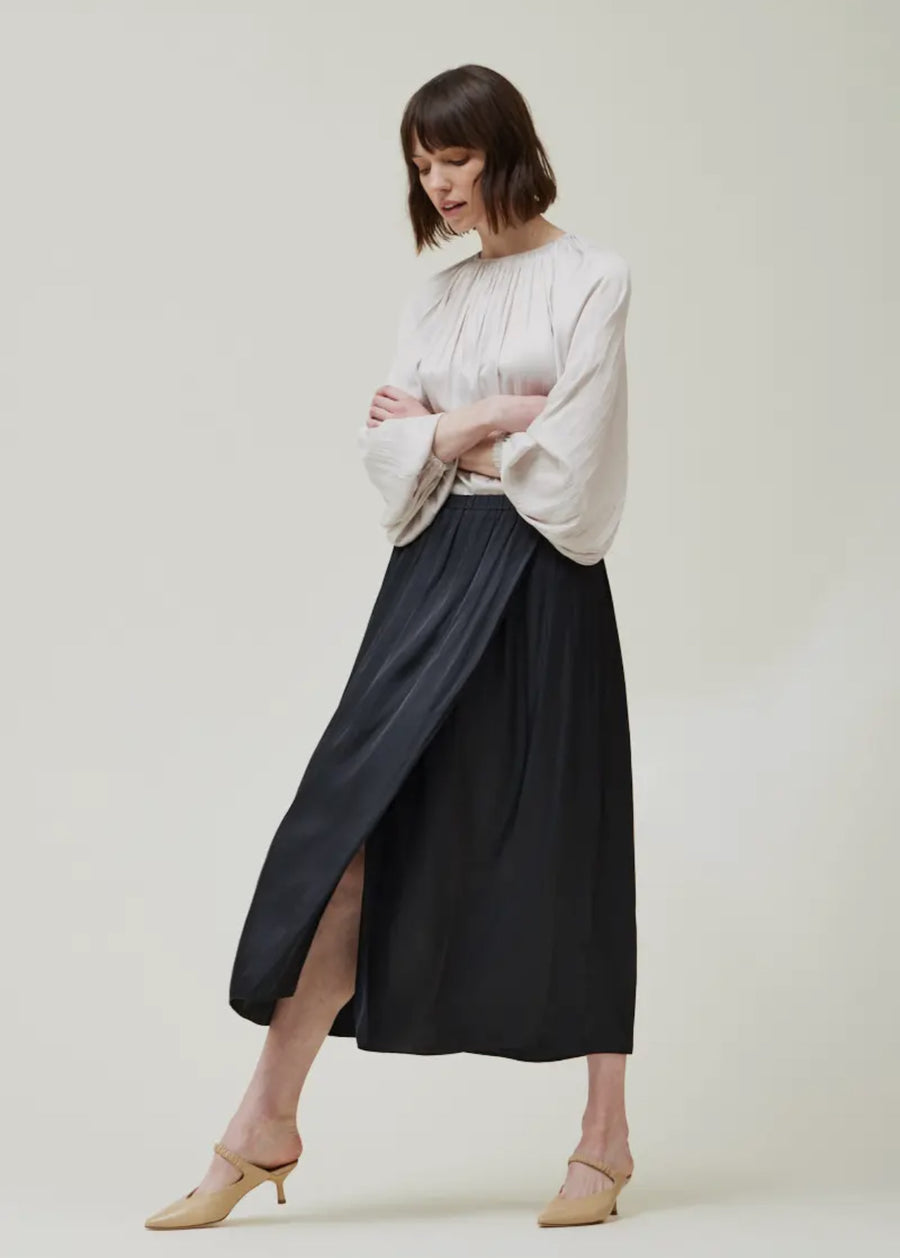 Satin Overlap Skirt- Black