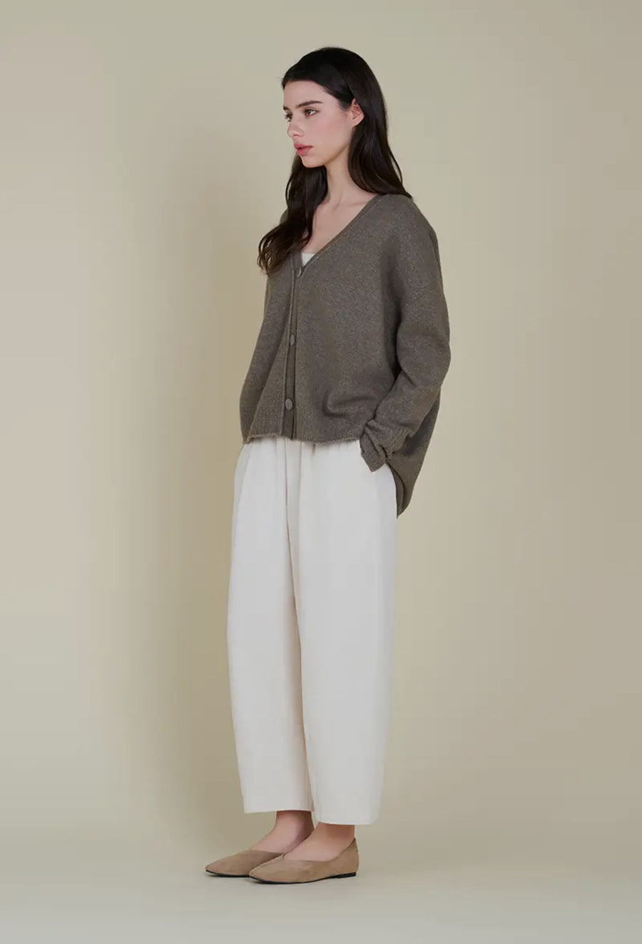 High Low Cardigan- Field Grey