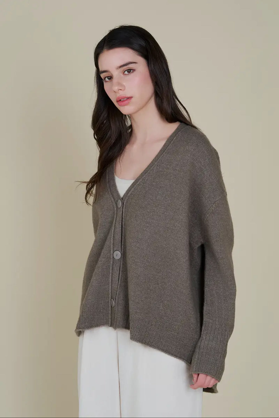 High Low Cardigan- Field Grey