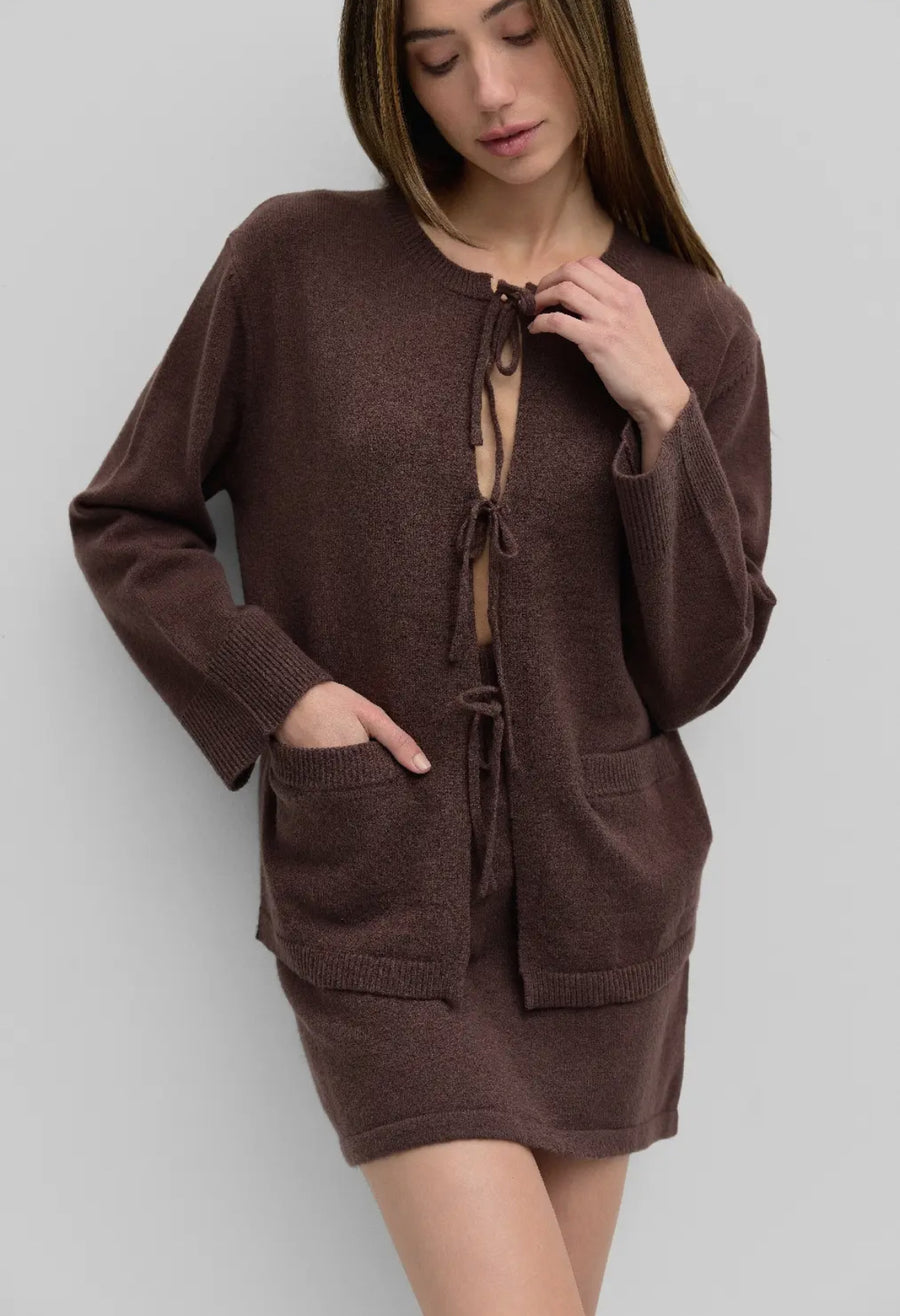 Tie Front Sweater- Chestnut