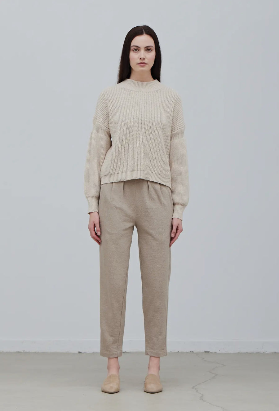 Tapered Cotton Knit Pants- Dune