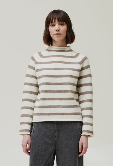 Stripe Mockneck Sweater- Ivory