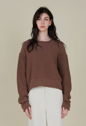 Rolled Edge Sweater- Coffee