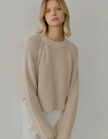 Cropped Fisherman Sweater- Oatmeal