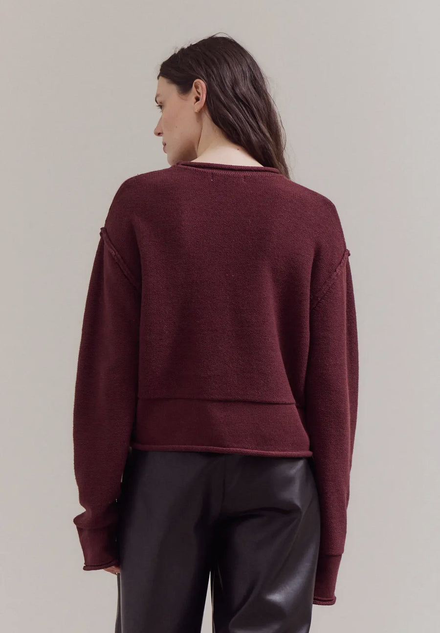 Rolled Edge Sweater- Wine