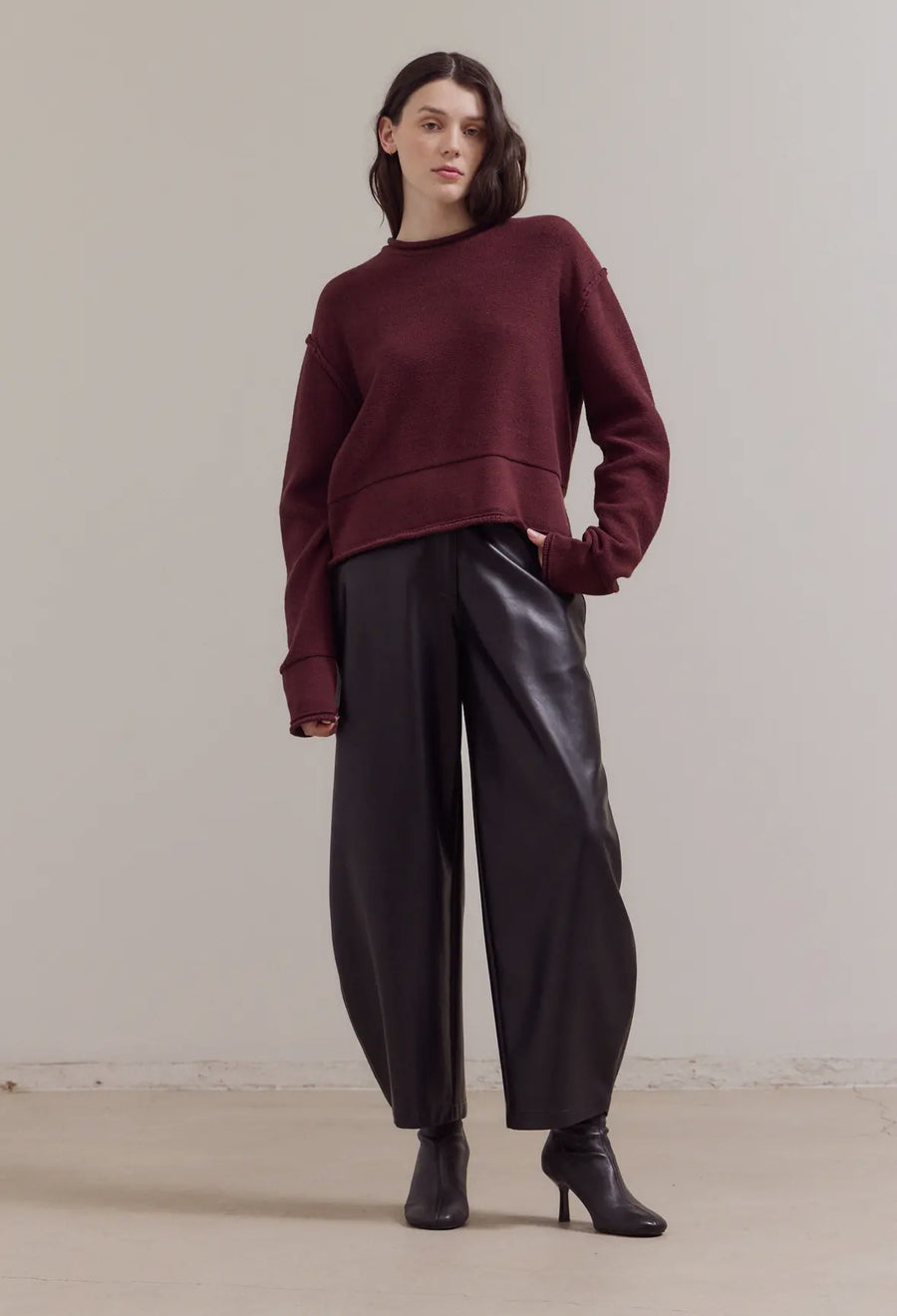 Rolled Edge Sweater- Wine
