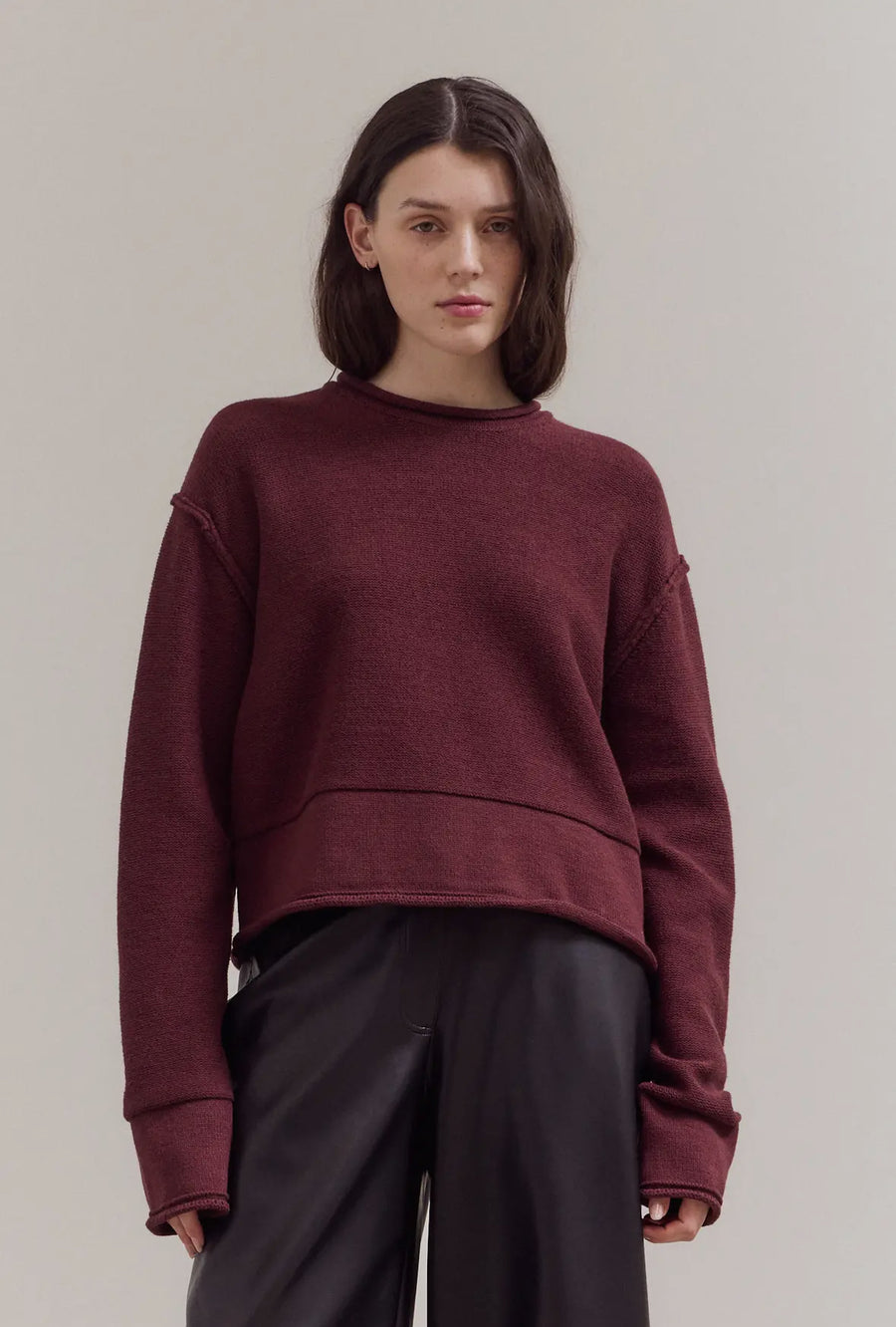 Rolled Edge Sweater- Wine