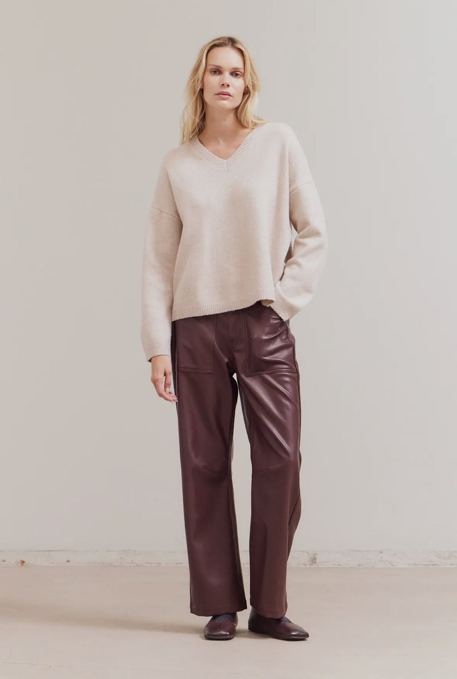 V-Neck Sweater- Cream