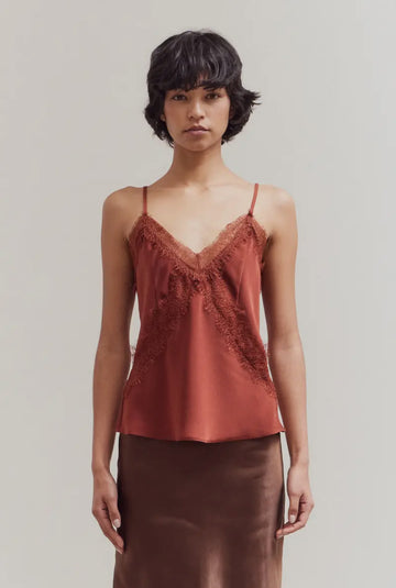 Lace Satin Tank- Brick
