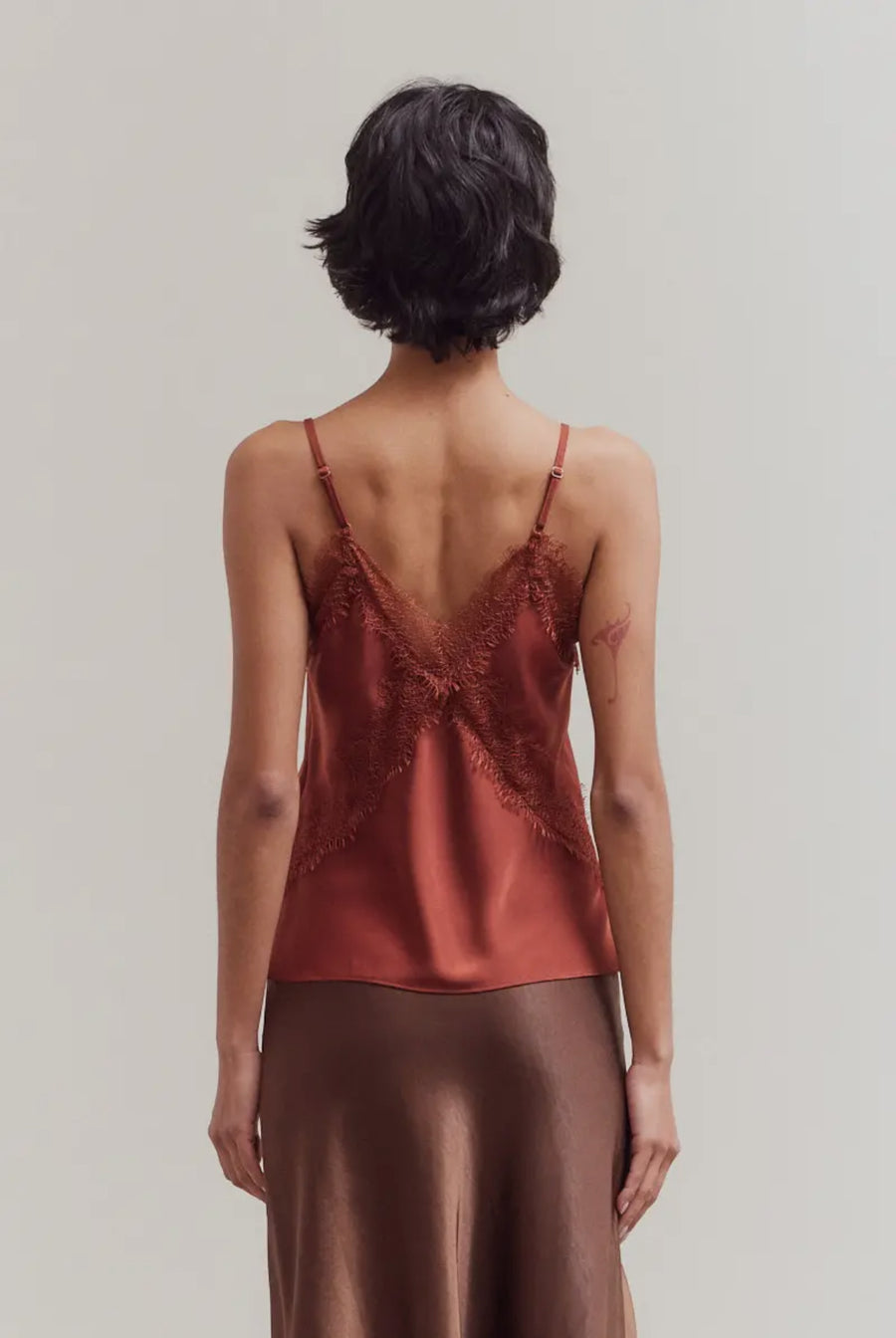 Lace Satin Tank- Brick