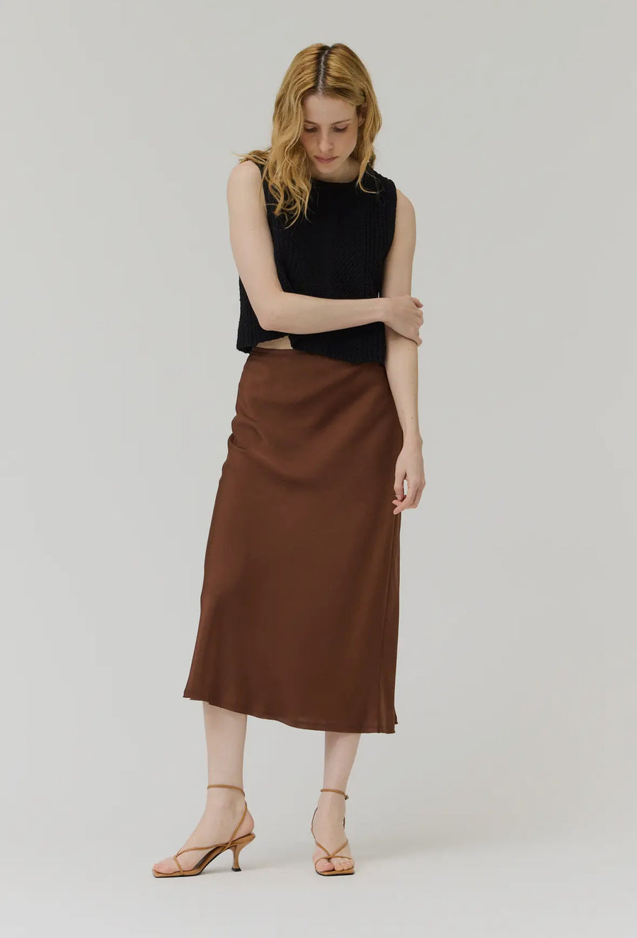 Fall Satin Skirt- Chocolate