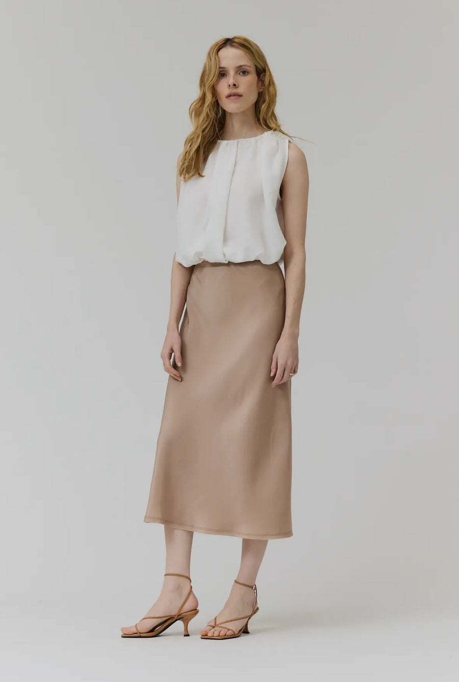 Fall Satin Skirt- Latte