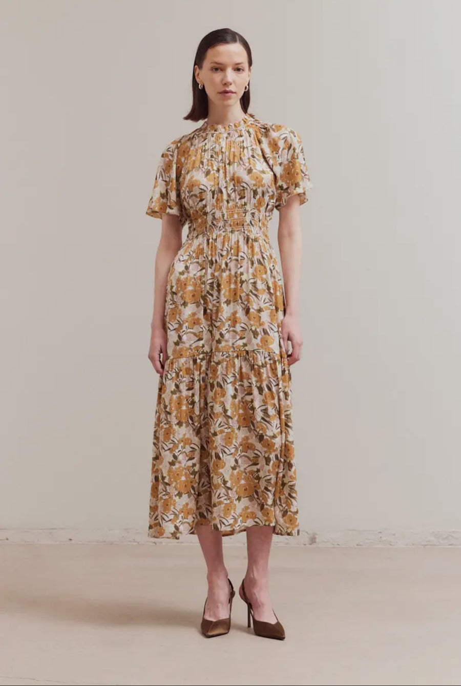 Floral Satin Dress- Orange Bloom