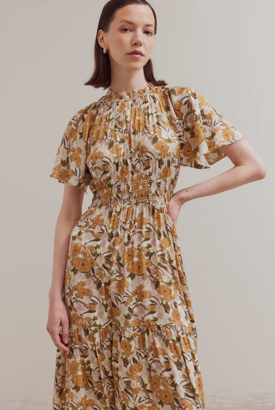 Floral Satin Dress- Orange Bloom