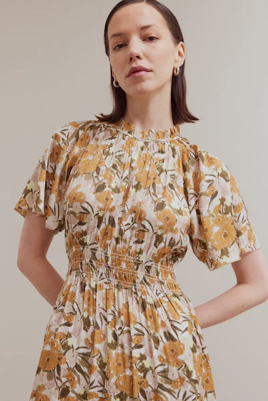 Floral Satin Dress- Orange Bloom