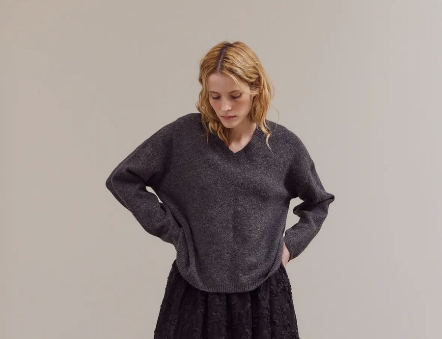 V-Neck Sweater- Charcoal