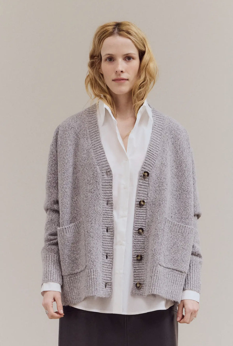 V-Neck Cardigan- Light Grey