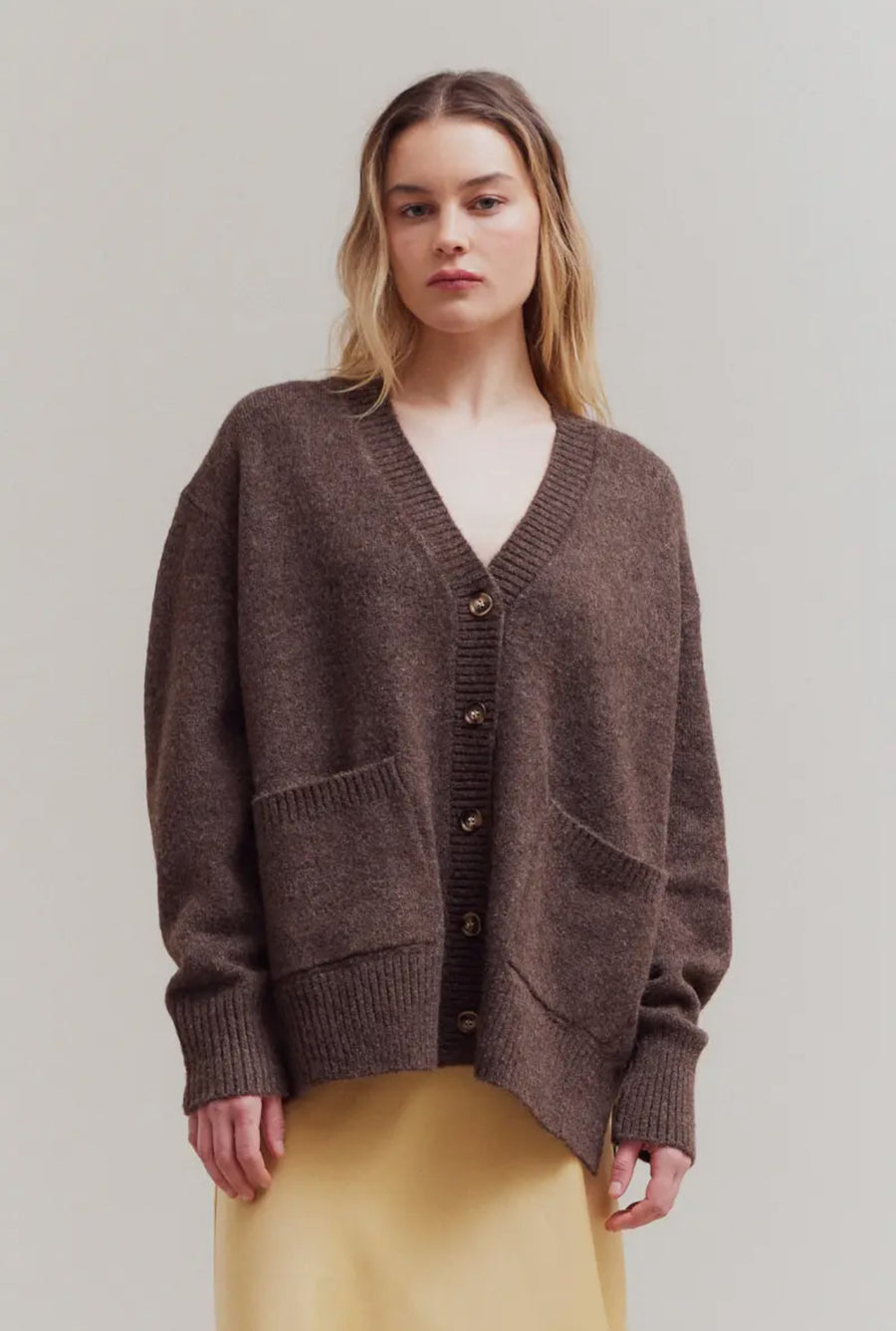 V-Neck Cardigan- Chestnut