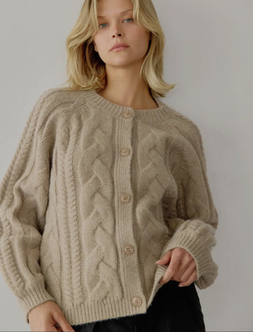 Cable Knit Cardigan- Beige