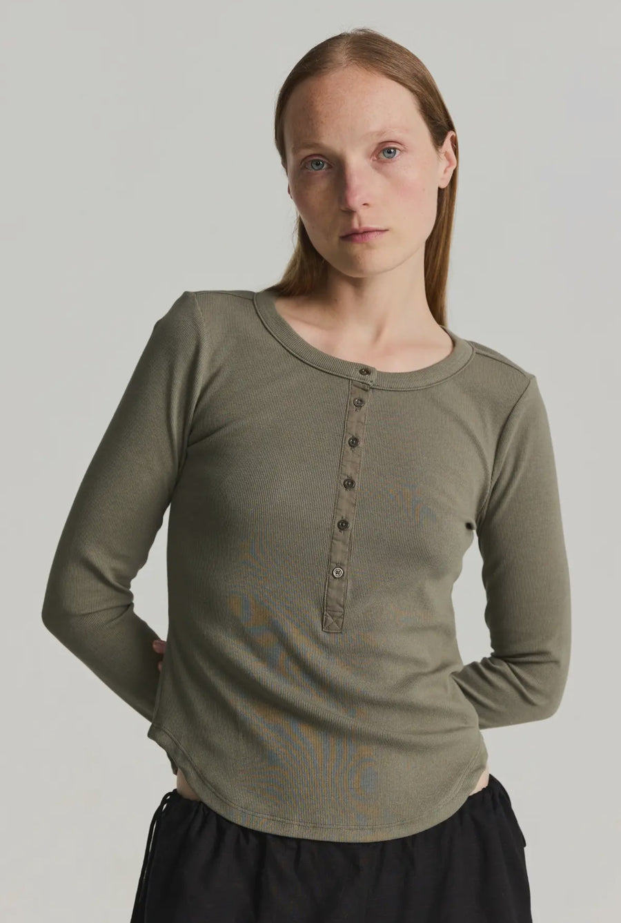 Cotton Blend Henley- Olive