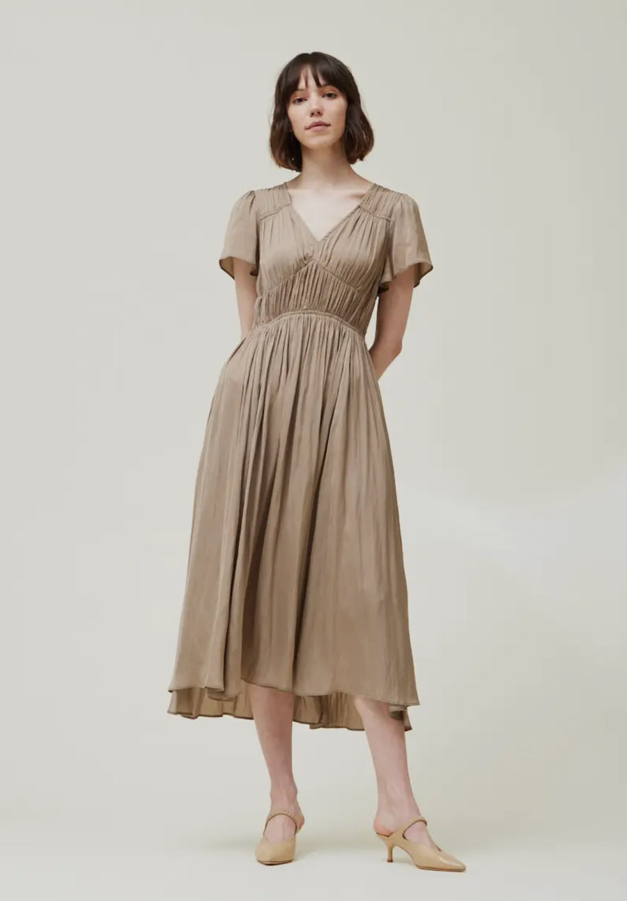 Satin Midi Dress- Desert Taupe