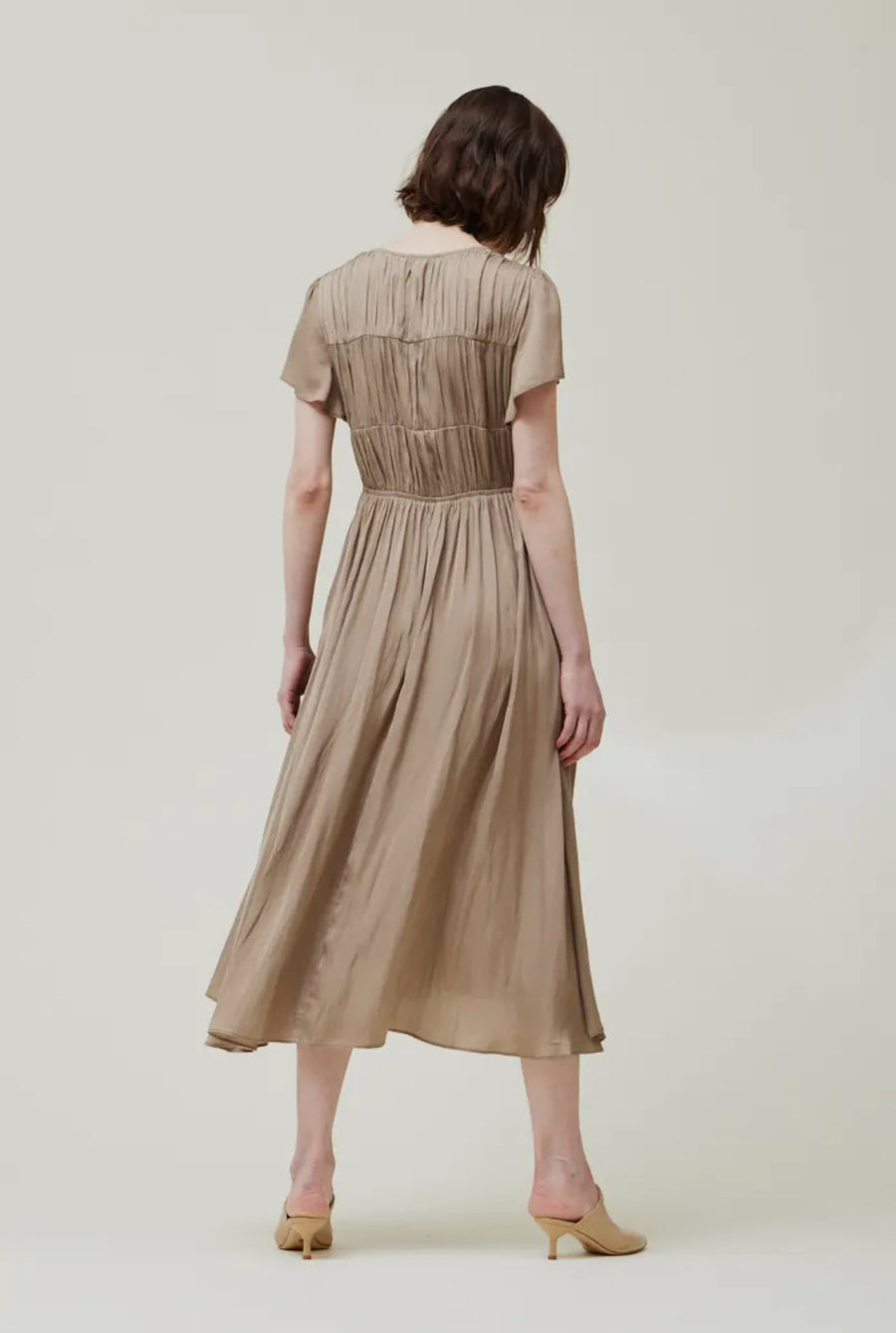 Satin Midi Dress- Desert Taupe