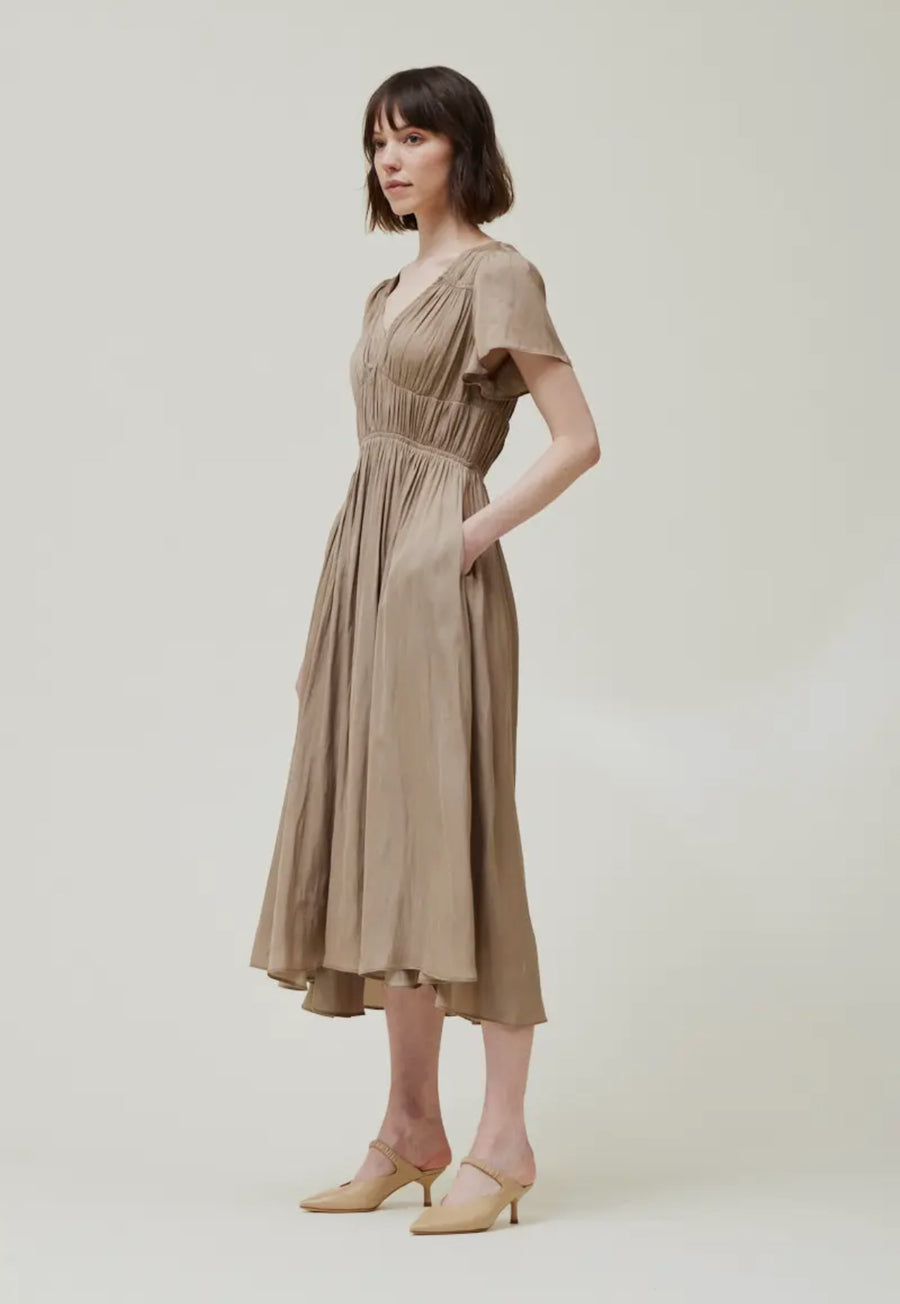 Satin Midi Dress- Desert Taupe