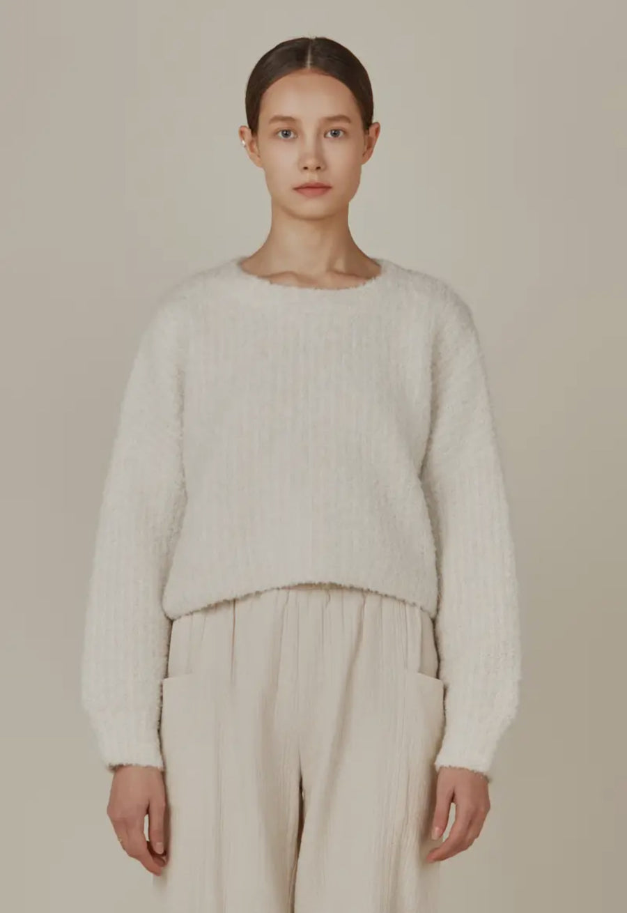 Fuzzy Pullover Sweater- Ivory